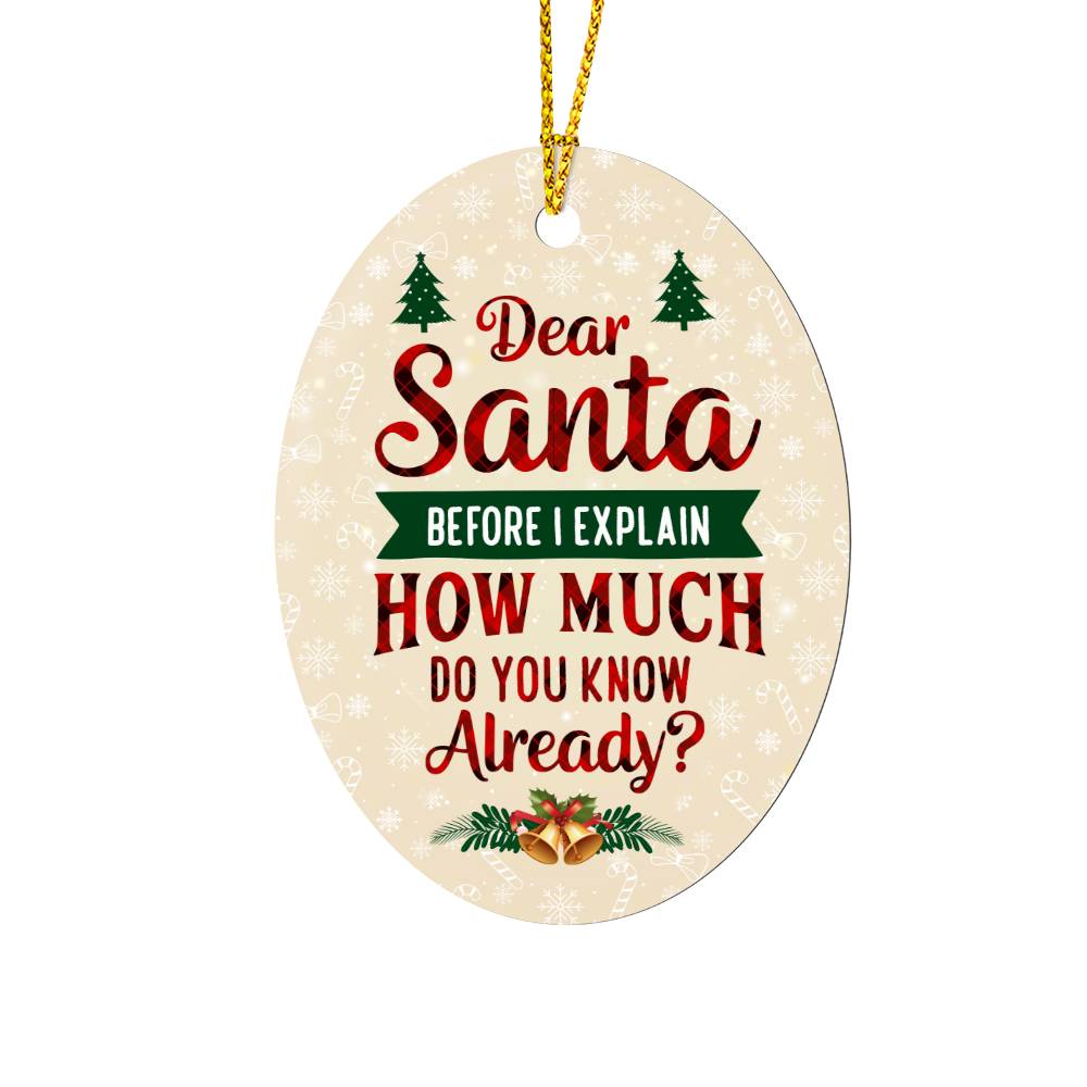 Christmas Gifts, Oval Ornament, Dear Santa Before I Explain How Much Do You Know Already