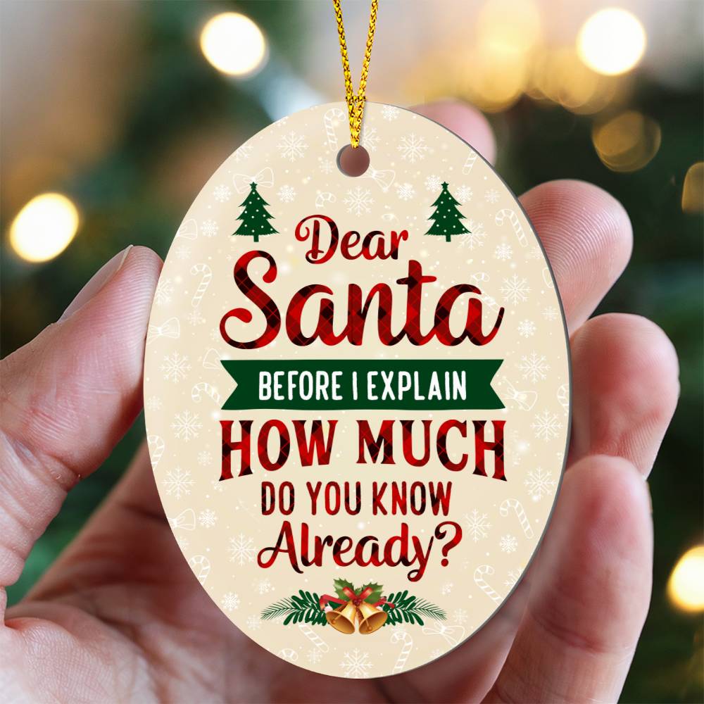 Christmas Gifts, Oval Ornament, Dear Santa Before I Explain How Much Do You Know Already