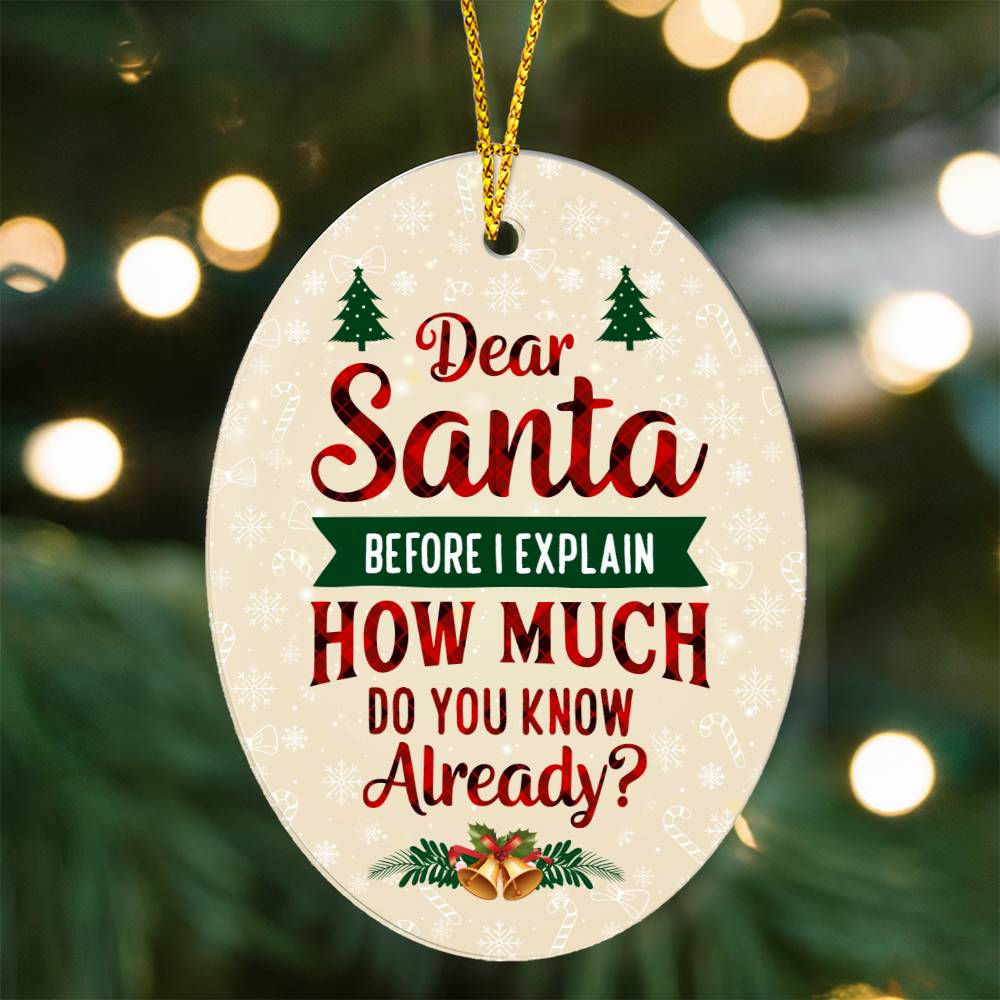 Christmas Gifts, Oval Ornament, Dear Santa Before I Explain How Much Do You Know Already