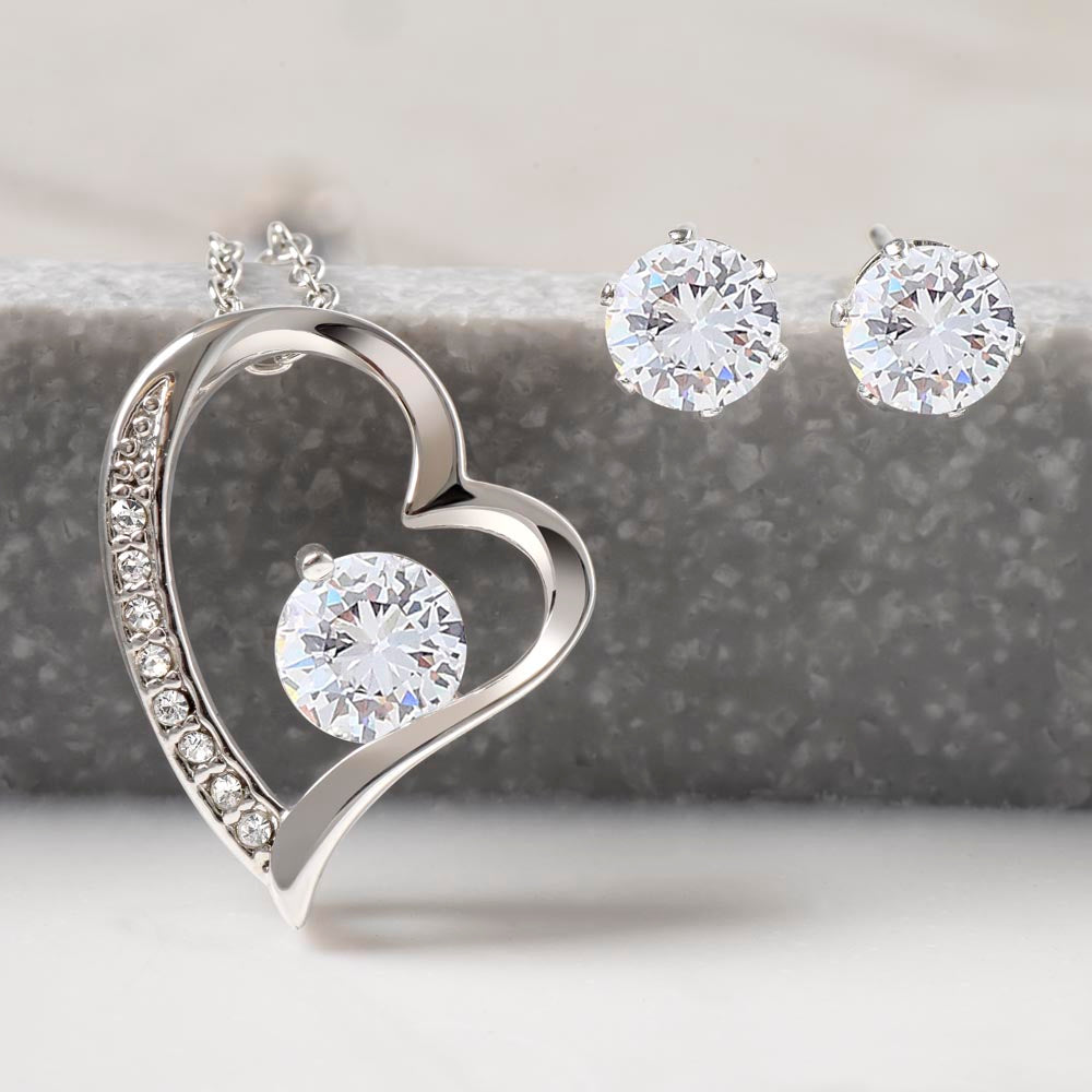 Forever Love Necklace + Clear CZ Earrings - To My Daughter Gift From Parents