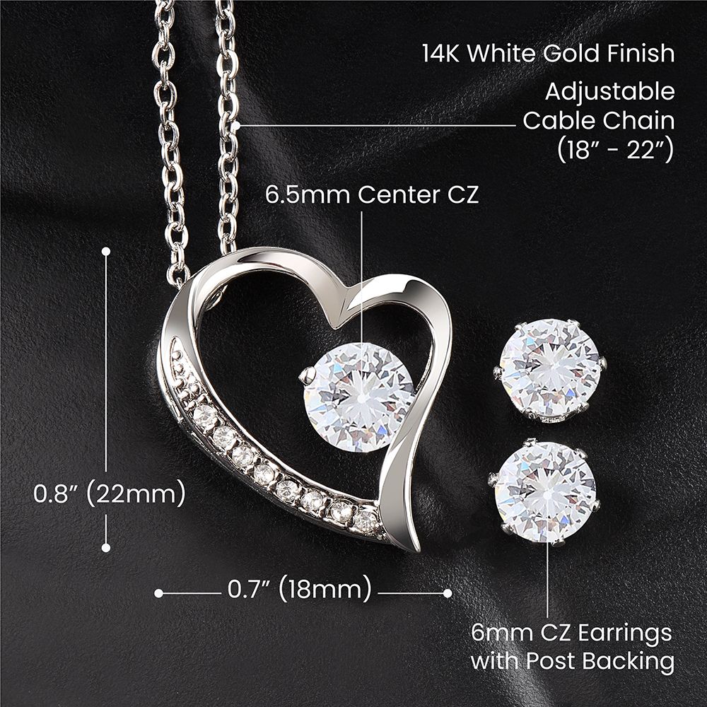 Forever Love Necklace + Clear CZ Earrings - To My Daughter Gift From Parents