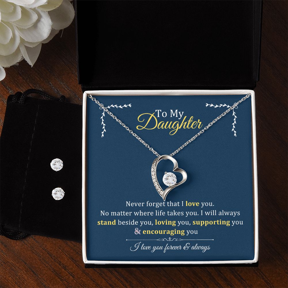 Forever Love Necklace + Clear CZ Earrings - To My Daughter Gift From Parents