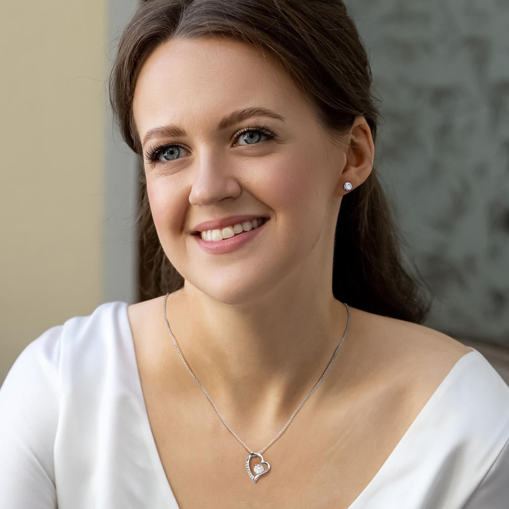 Forever Love Necklace + Clear CZ Earrings - To My Daughter Gift From Parents