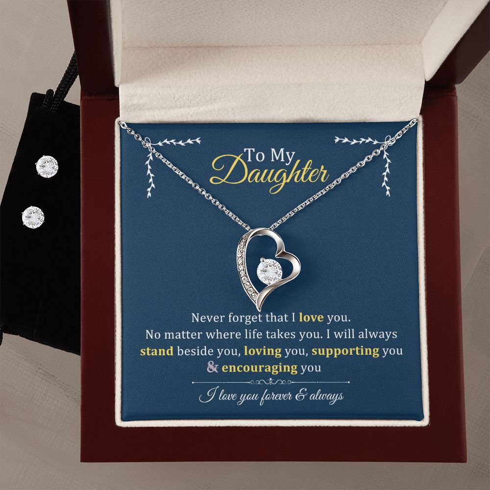 Forever Love Necklace + Clear CZ Earrings - To My Daughter Gift From Parents