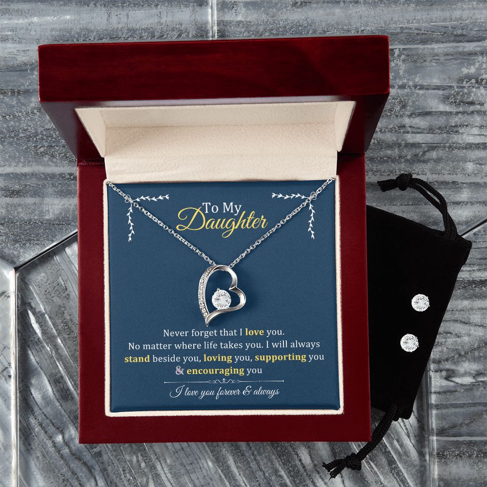 Forever Love Necklace + Clear CZ Earrings - To My Daughter Gift From Parents
